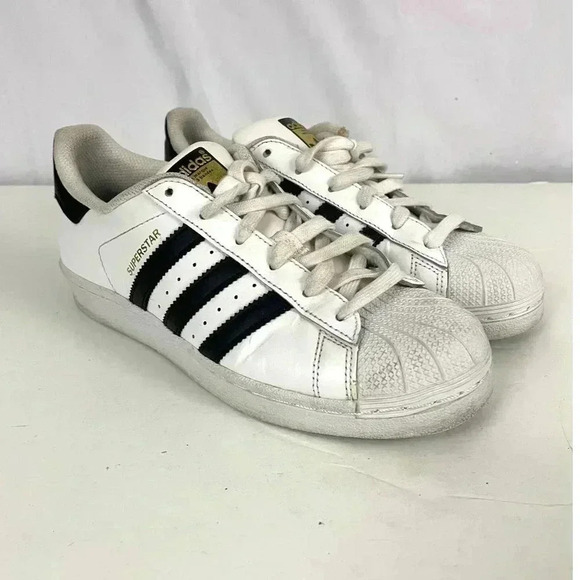 Adidas Superstar Leather 3-Stripe Shoes Mens 5.5 White Black Leather 789006 - Picture 7 of 10